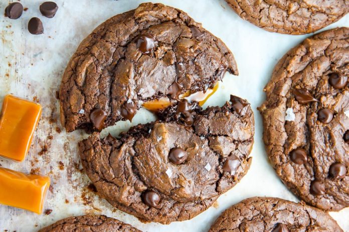 Soft and chewy caramel chocolate cookies